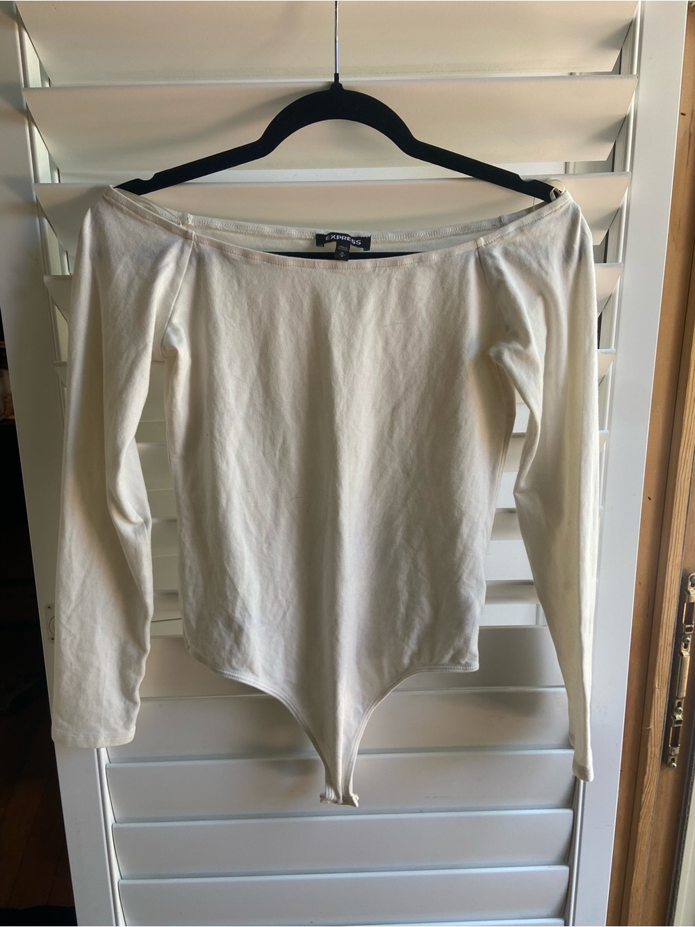 Express Off-Shoulder Long Sleeve Bodysuit in Cream